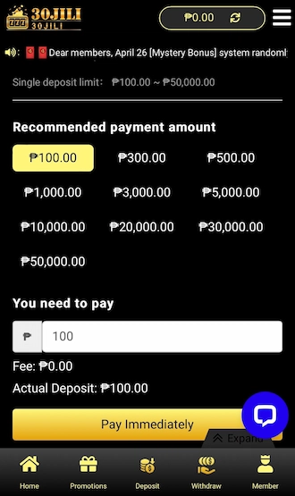 Step 3: Select the deposit amount or fill in the deposit amount yourself.
